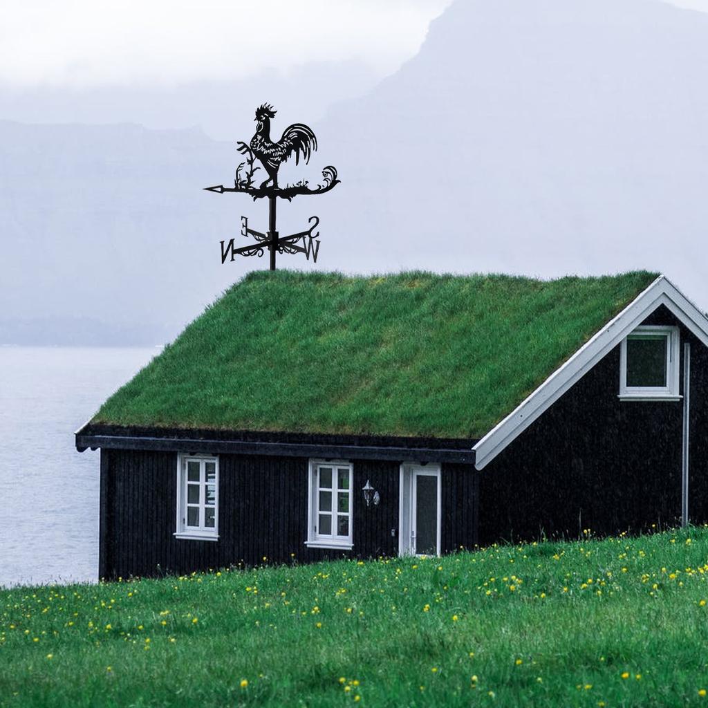 Stainless Steel Weather Vane, Rooster Metal Weathervanes Garden Chicken Wind Direction Indicator Farm Scene Weathercock