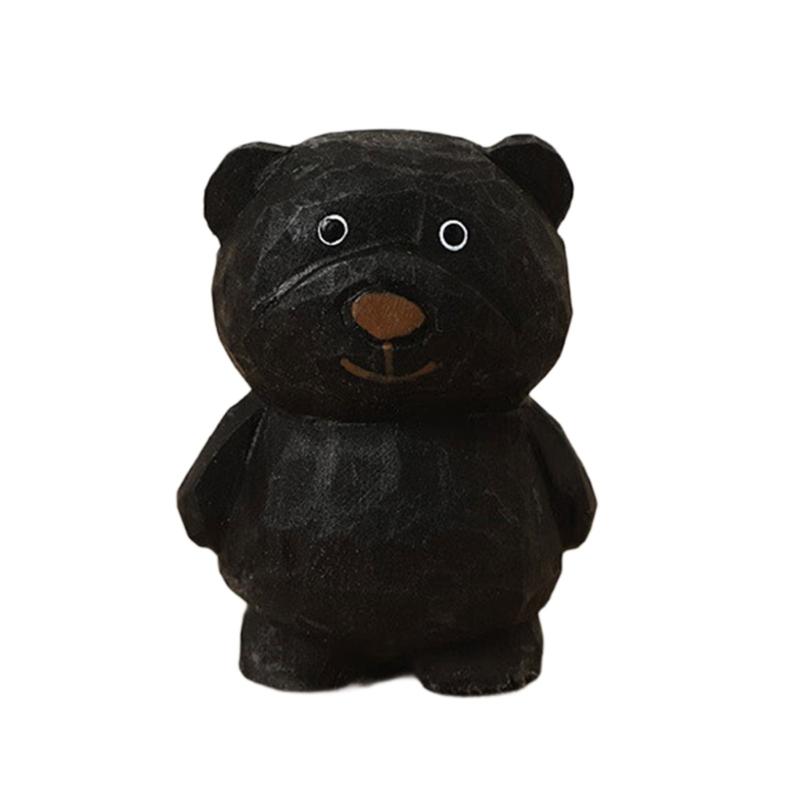Wooden Bear Figurine Cute Decorative Accent Piece For Shelves Desks Bookshelves Basswood Design