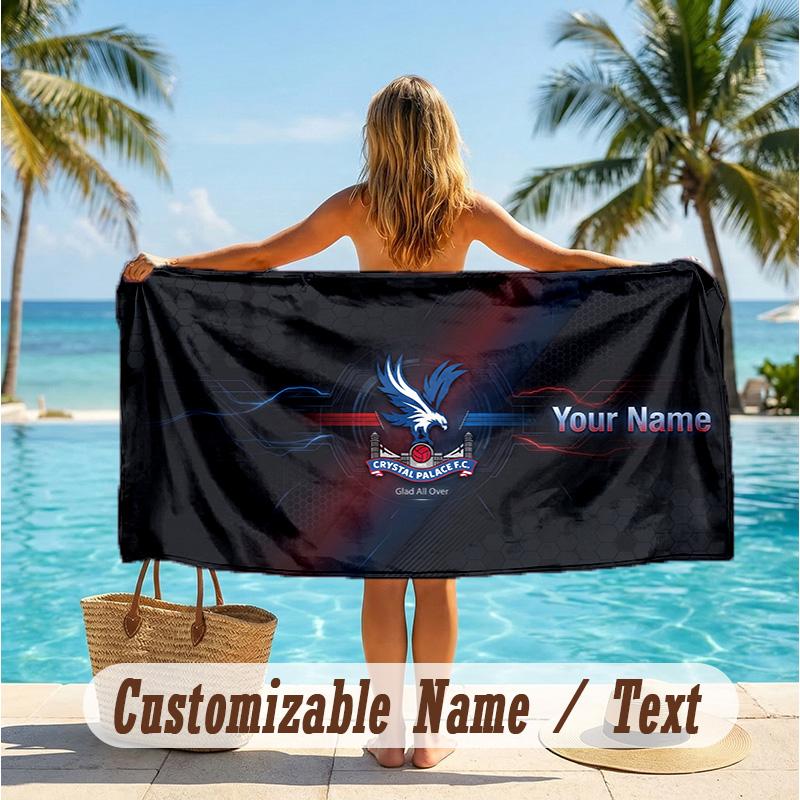 Custom Text Beach Towel, Soft Absorbent Swimming Multi-use TowelCrystal Palace