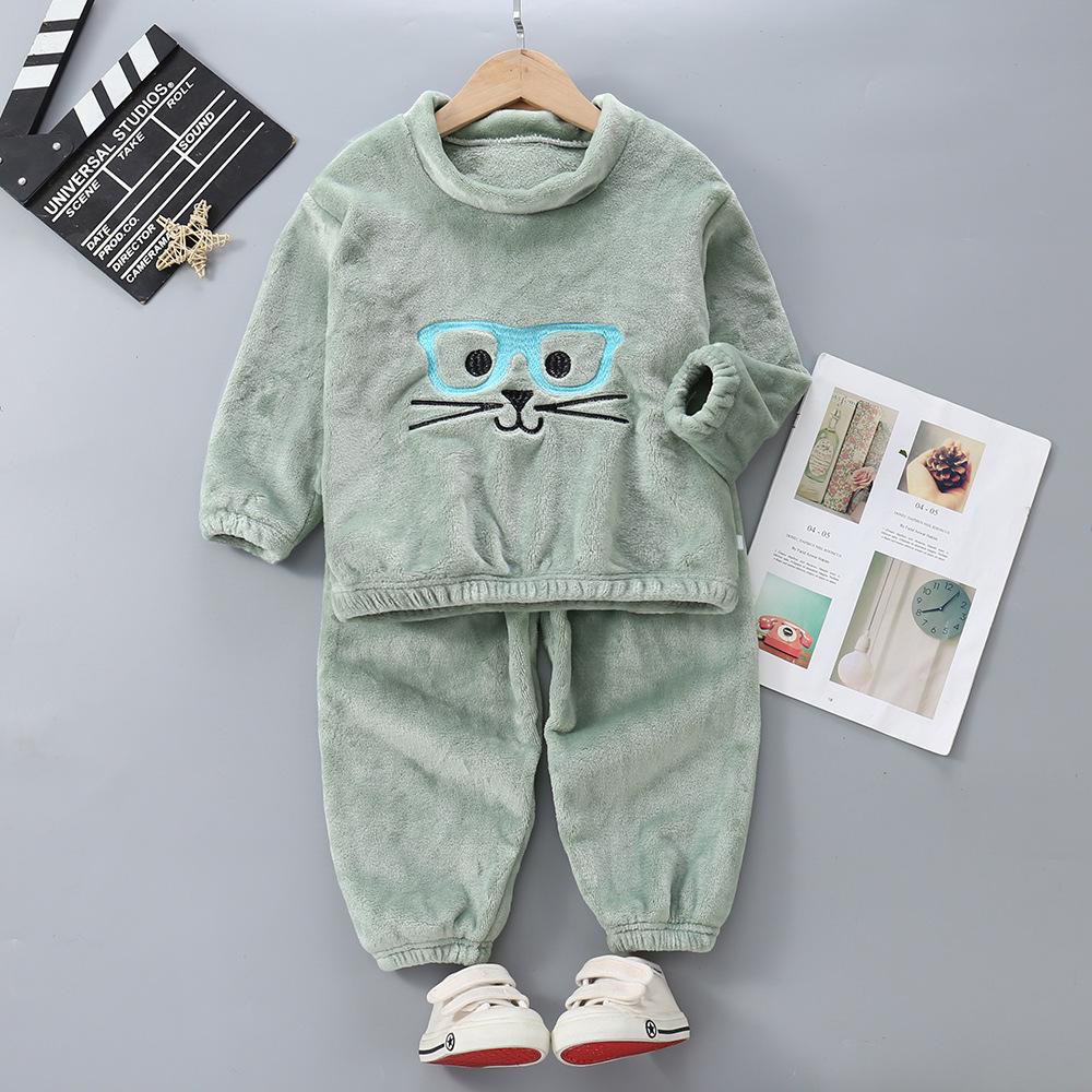 2023 Herbst/Winter Fleecefutter Kinder Cartoon Flanell Pyjama Set