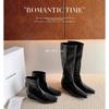 Cowhide Version~ 5cm Inner Height-increasing Short Boots for Women's 2025 Autumn and Winter New Retro Small Square Head Rear Zipper Long Tube Thin Boo