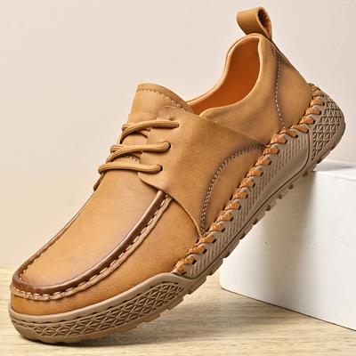 Men's Hand-stitching Leather Shoes Low Top Lace Up Casual Sneakers Driving Shoe Breathable Leather Loafers Moccasins