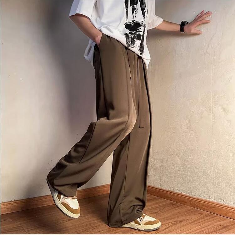 2025 Men's Autumn Trend: Solid Color Straight-Leg Casual Pants, Fashionable Wide-Leg Drape Design