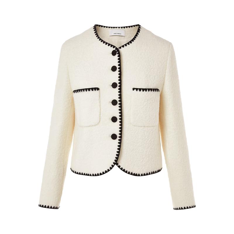 Langzi French Style Black & White Contrast Wool Short Jacket