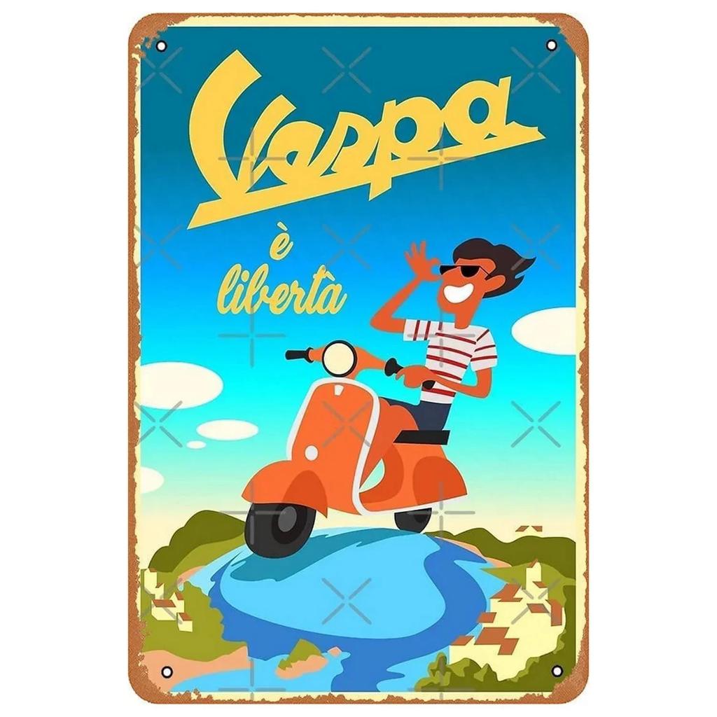 Vespa Motocykl Vintage Kovový Značka" – Retro Umělecká Deska se Skútr Estetikou; Nástěnná dekorace pro domov, kavárnu, zahradu, klub, bar