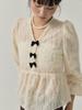 SORRY, TOO MUCH LOVE Fuzzy Touch Ribbon Point Blouse_Cream