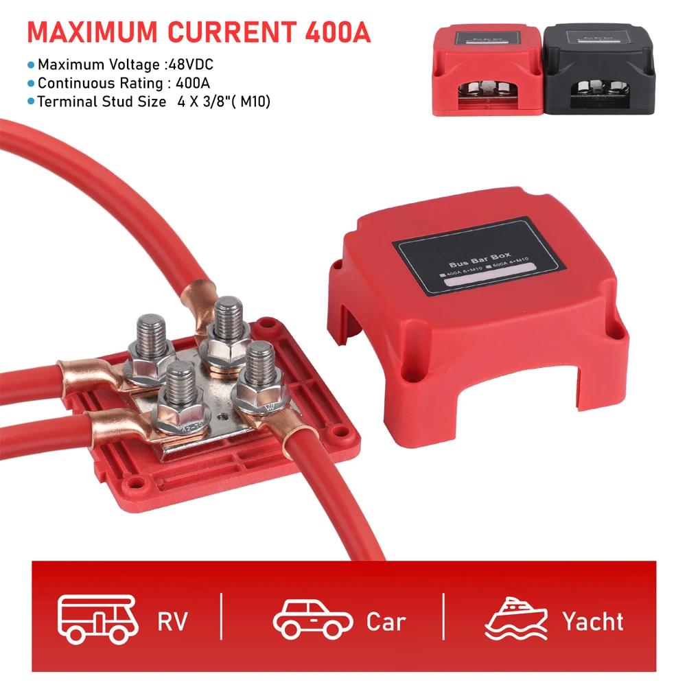 48V 400A High Current Terminal Block Negative Bus Bar with Cover for Car Boat RV Modification Marine Power Distribution Block