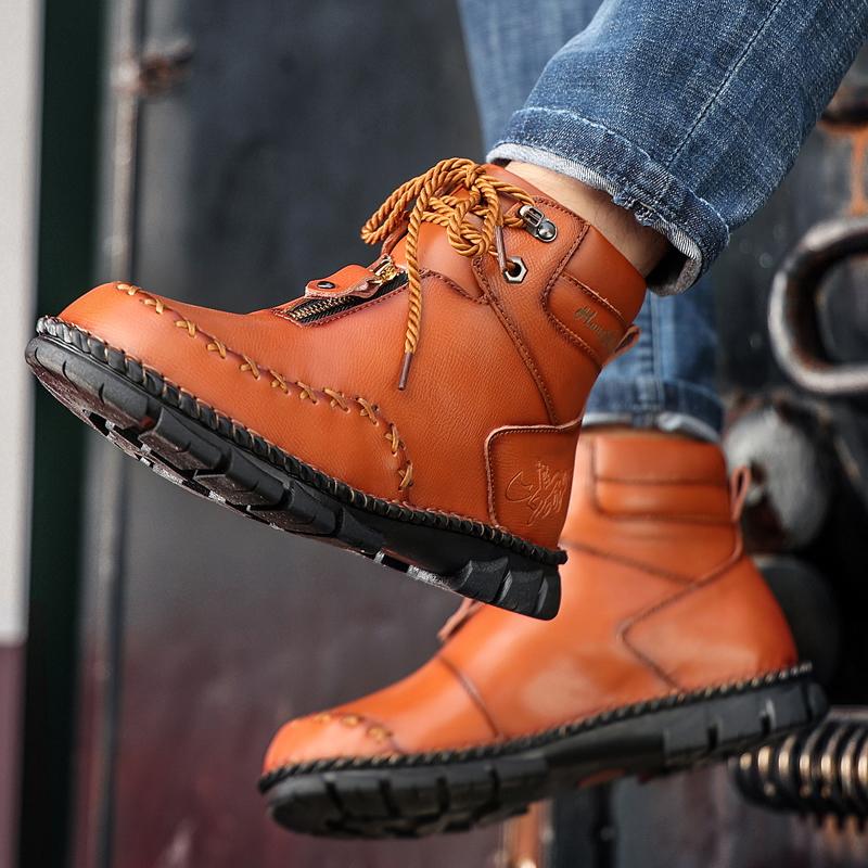 Mens Handmade Genuine Leather Boots  Retro Boots Men's Genuine Leather Large Men's Shoes High Top