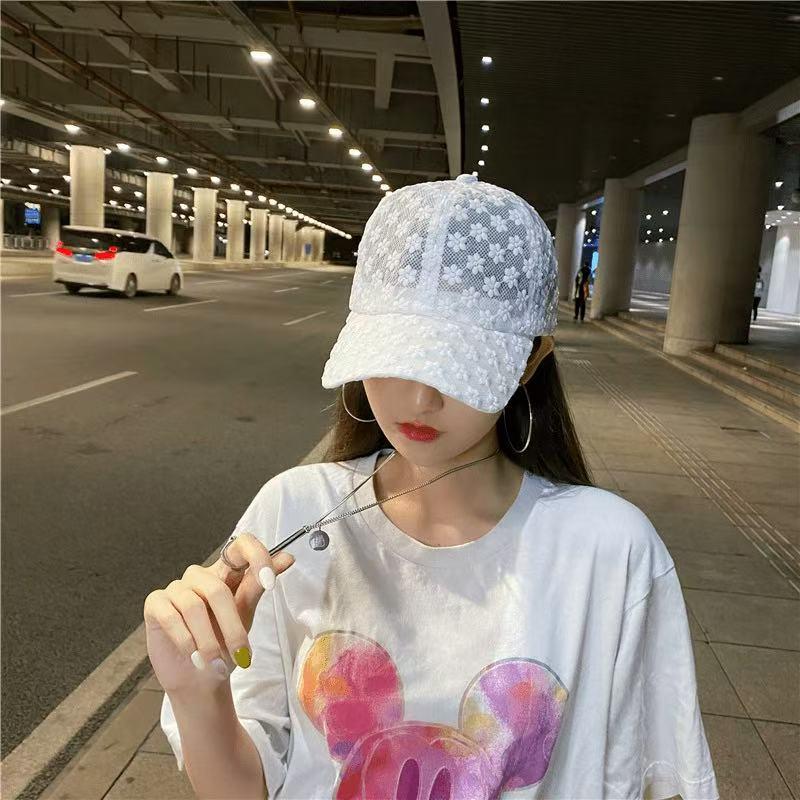 Adjustable Lace Flower Thin Baseball Cap Outdoor Women Summer Sunscreen Sun Hollow Hat Girls Hip Hop Visors Cap