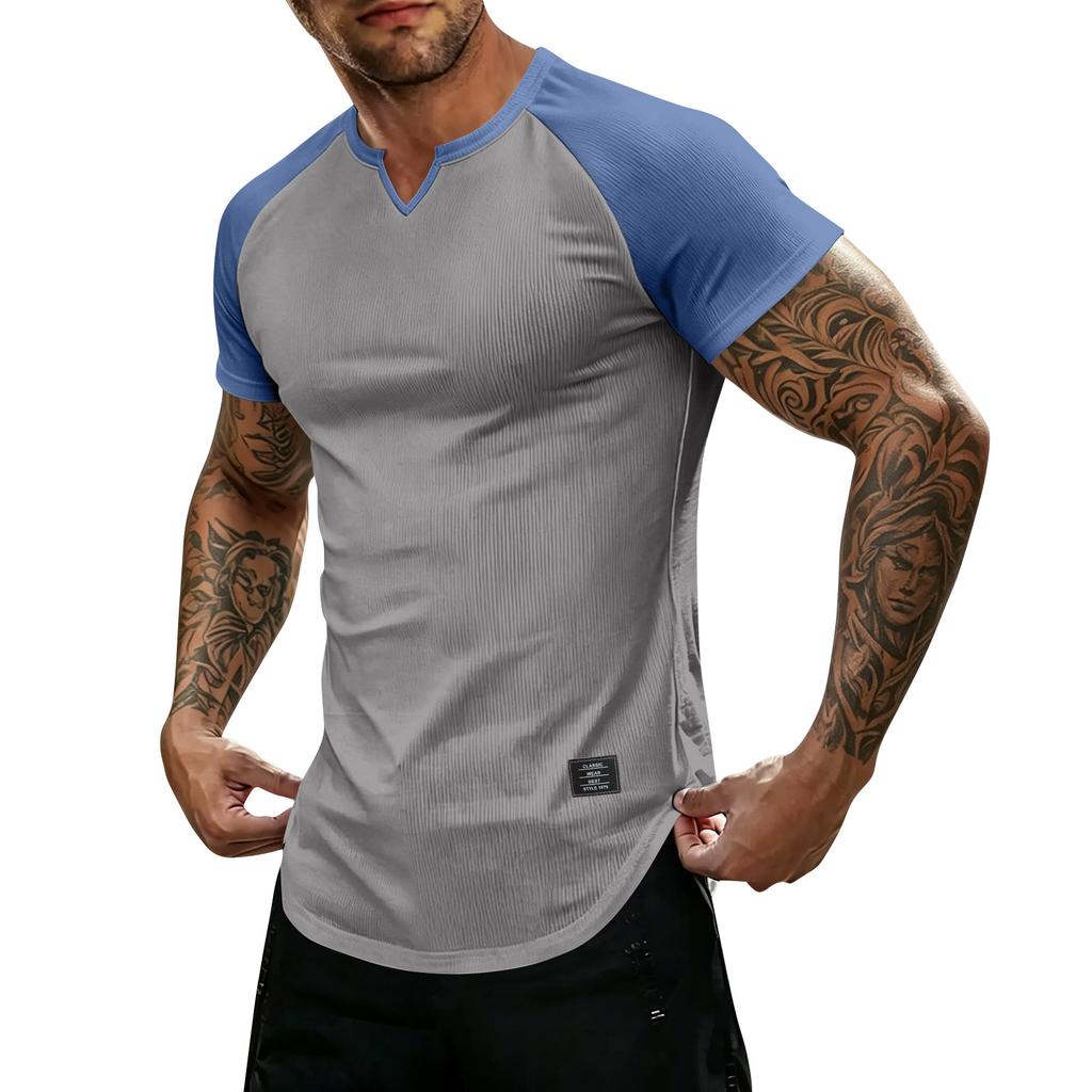 T-shirt da uomo leggera a maniche corte con scollo a V, vestibilità muscolare, traspirante, per palestra, allenamento, vestibilità slim, maglietta estiva
