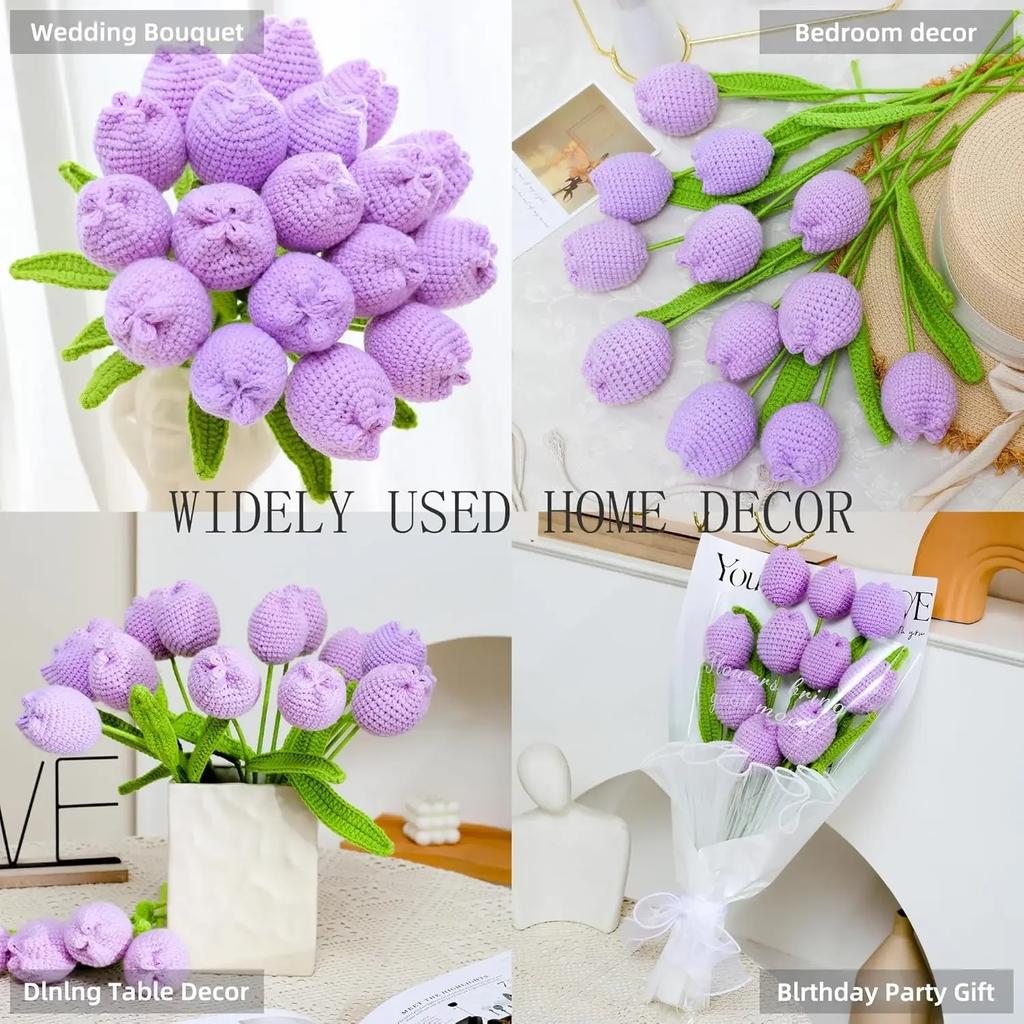 Knitting Crochet Chubby Tulip Artificial Flowers Bouquet Home Room Decor Wedding Table Decoration Accessories Mother's Day Gift