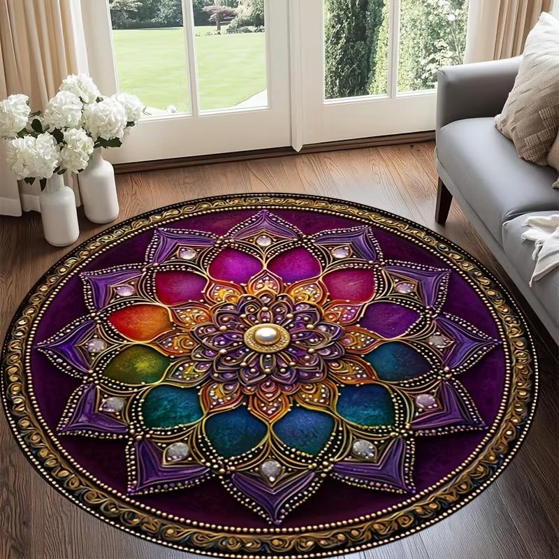 

Whorl Light Luxury Persian Round Carpet for Living Room Home Study Room Computer Chair Carpet Large Bedroom Bedside Rug Antiskid 80cm