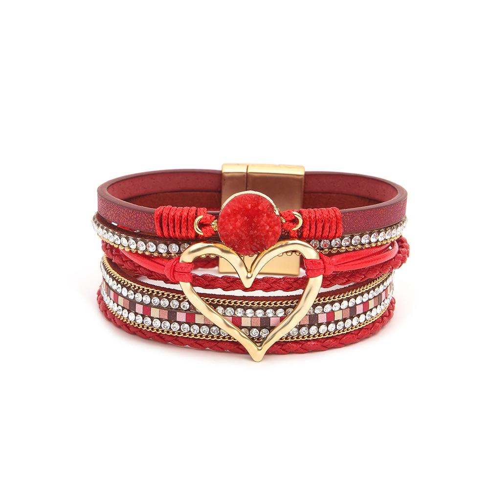 1PC Hot-selling multi-layer leather bracelet hand-woven bracelet gold love lady bracelet