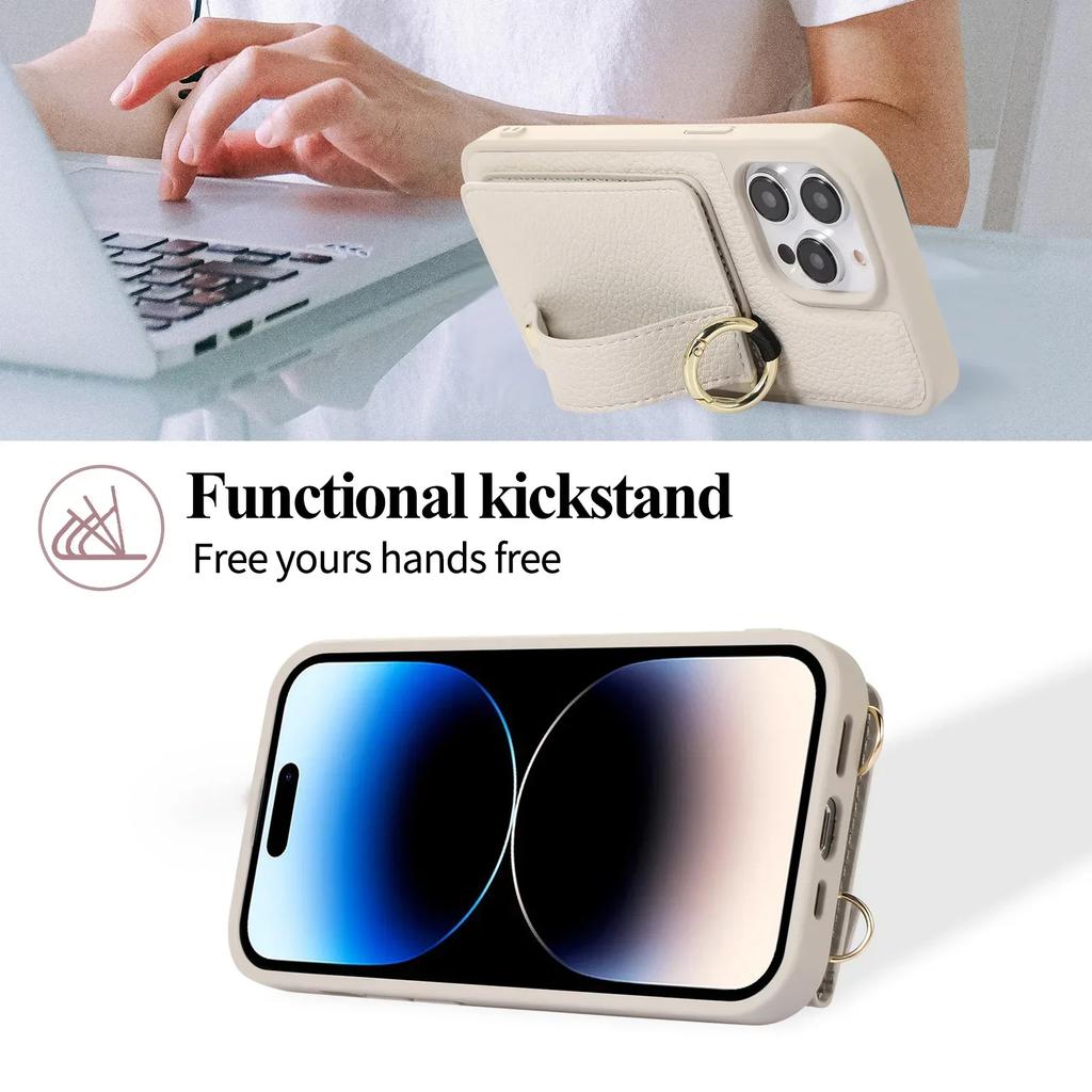 Wristband Wallet Cards Solt Crossbody Leather Case For iPhone 15 16 Pro Max 14 Plus 13 12 11 Ring Holder Lanyard Bag Pouch Cover