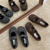 Bow gray fluffy shoes women wear in winter new woolen velvet single shoes flat bottom warm Mary Jane Doudou shoes