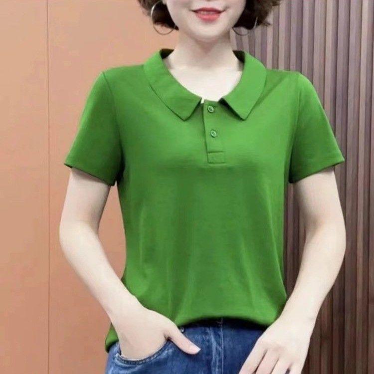 

Women s Summer Lapel Short Sleeve Slimming Chic Top L (80-100 lbs)