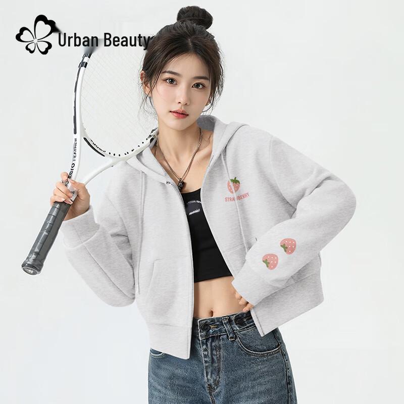 Women's Hooded Strawberry & Berry Print Cardigan Sweatshirt