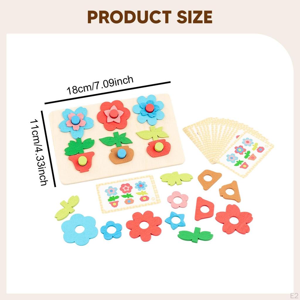 Wooden Flower Stacking Puzzle Set, Early Educational Toys, Color and Shape Matching Toy for Children