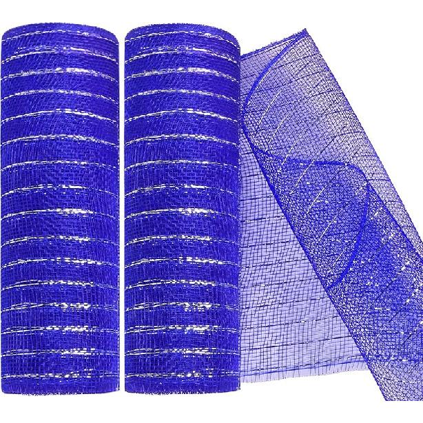 2 Pack Deco Mesh 10 Inch x 30 Feet Decor Mesh Ribbon with Metallic Foil Deco Mesh Wreath Supplies Ribbon Mesh Roll for Spring Wreaths, Craft, Party