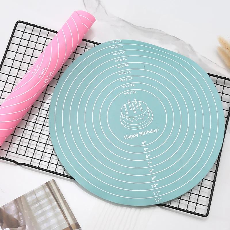 Round Silicone Baking Mat For 12-Inch Diameter Cake Turntable Pad Non-Slip Pad Cake Stand Food Grade Kitchen Baking Tool