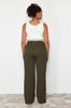 Women's Style Plus Size Gray Waist Detailed Knitted Trousers