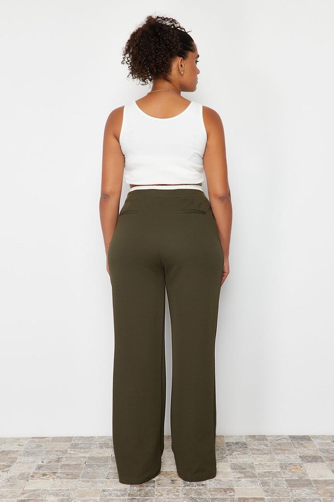 Women's Style Plus Size Gray Waist Detailed Knitted Trousers