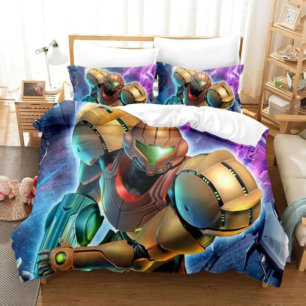 Metroid Prime Corruption Bedding Set Boys Girls Twin Queen Size Duvet Cover Pillowcase Bed Kids Adult Fashion Home Textileextile