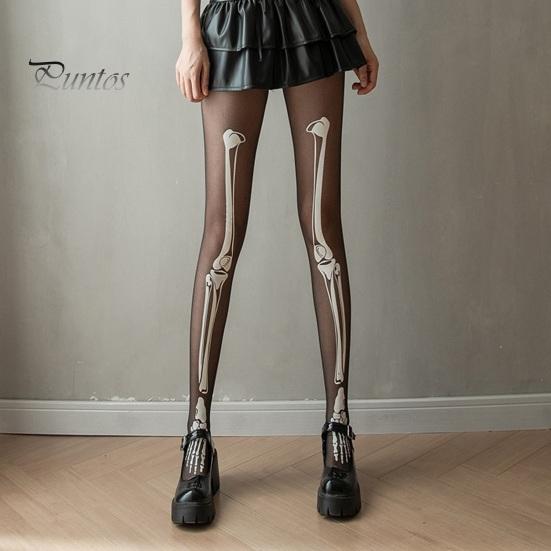 Halloween Skeleton Women Pantyhose Ghost Leg Print Contrast Color Glow at Night Luminous Thin Mesh Terrifying Anti-slip Cosplay Performance Skull