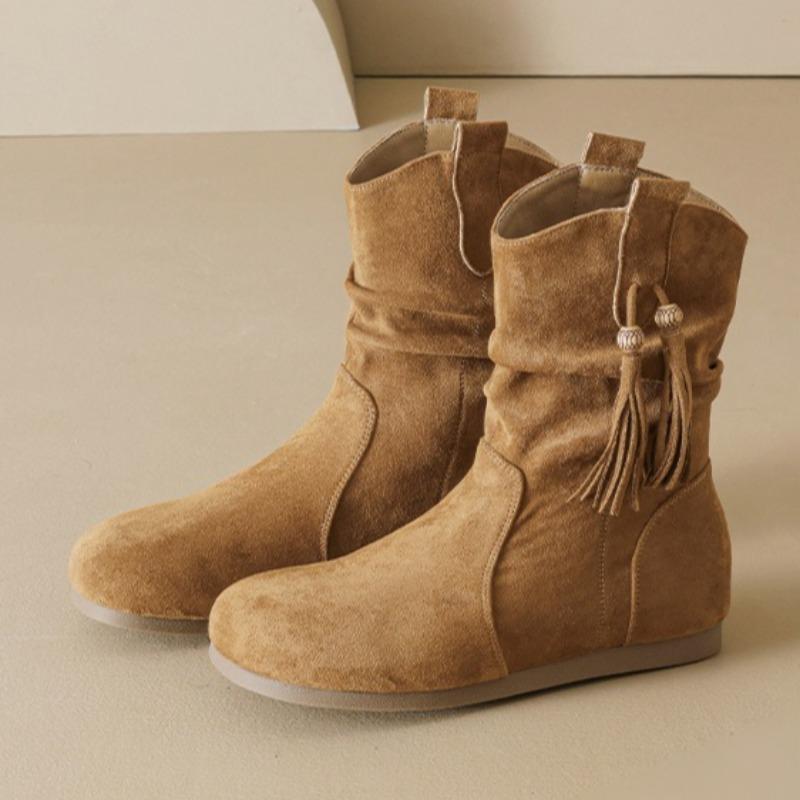Maillard Retro Slouch Boots Fashion Trouser Boots Western Cowboy Rider Boots Non-slip Ankle Boots 35