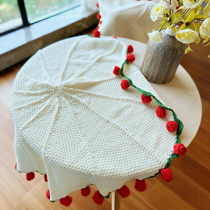 Finished Crochet Flower Rose Bouquet Blanket Handmade Romantic Knitted Rose Floral Bed Throw Blankets Birthday Wedding Gifts