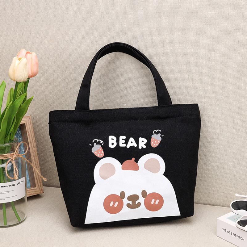 Сумки-тоут с рисунком медведя на молнии, портативные холщовые сумки, сумка для ланч-бокса, мини-сумка для бенто для студентов, для пикника, для еды, дорожные сумки зелёный