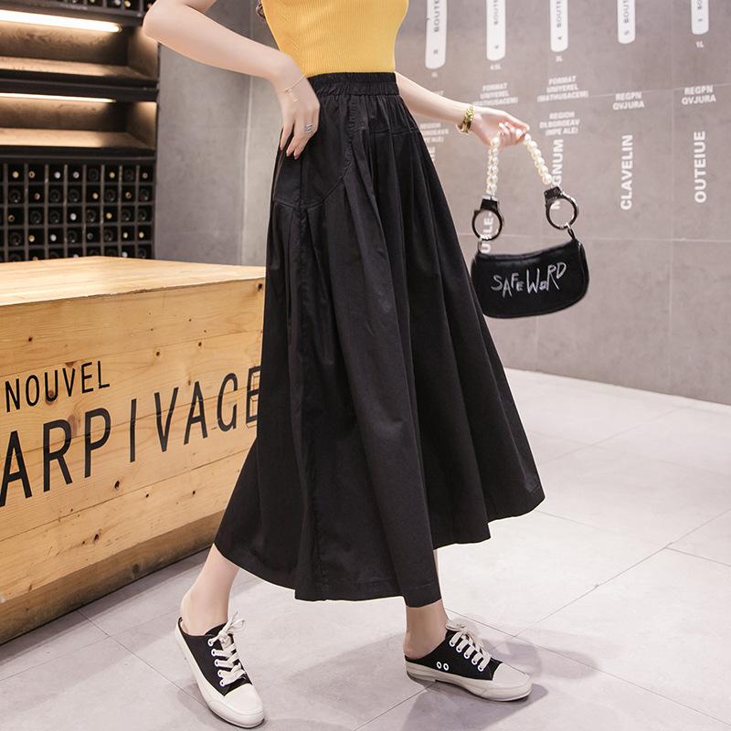 

Повседневные однотонные женские рабочие брюки, широкие брюки с высокой талией, брюки семь четвертей, летние брюки больших размеров One Size чёрный