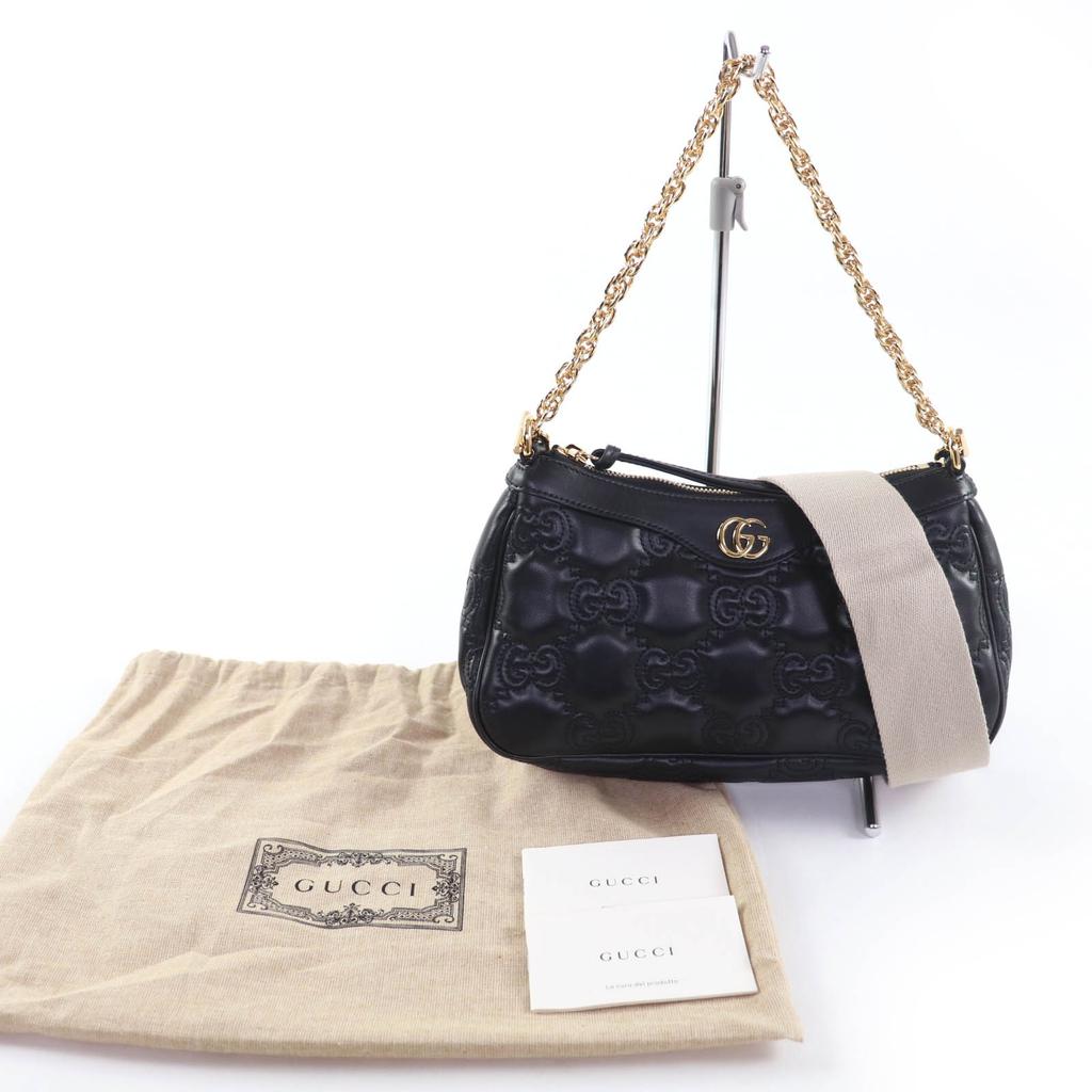 Excellent GUCCI Shoulder Bag GG Matelasse 2-Way Leather Handbag black 735049 Used