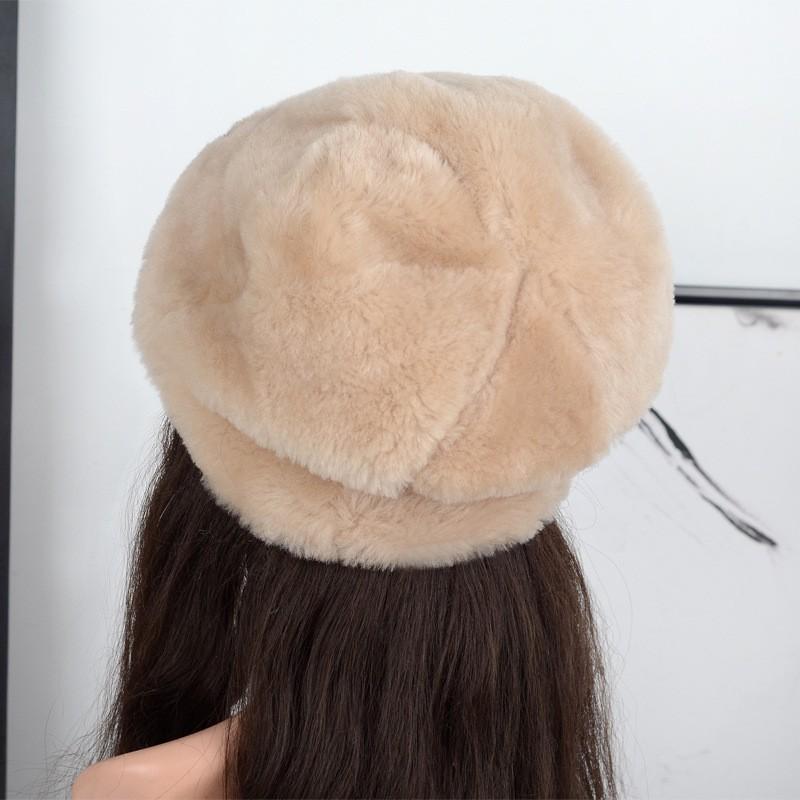 Favorable Price Premium Real Sheepskin Shearling Beret, Handmade Luxury Fur Hat for Women, Winter Warm Genuine Leather Beret