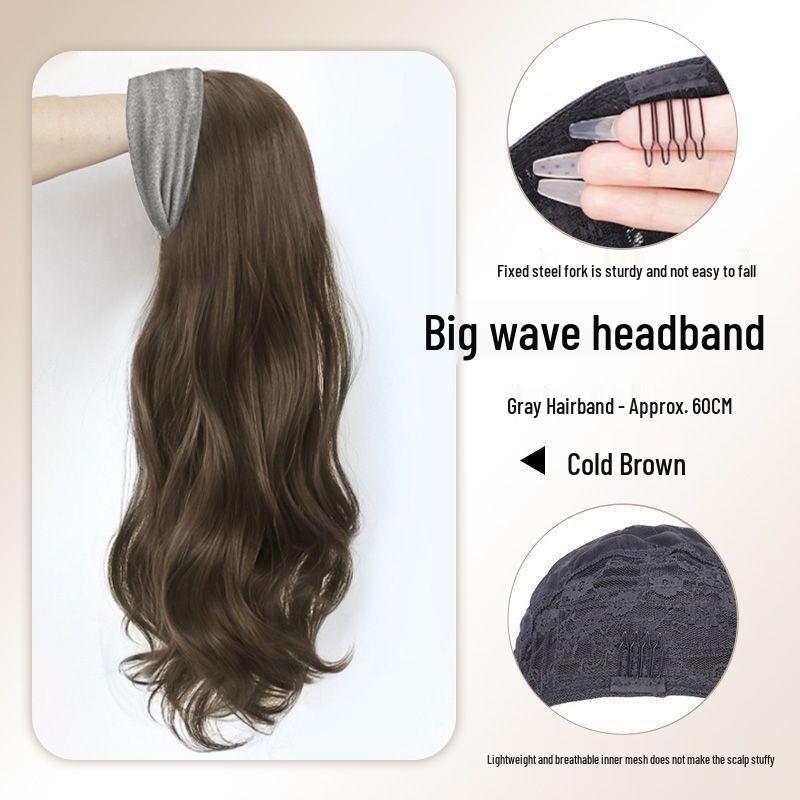 Gray Half-Head Big Waves Wig with Detachable Thickening Cap