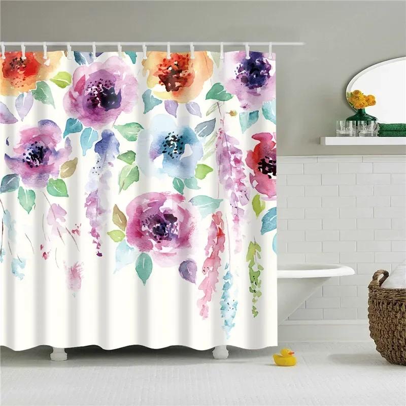 Tropical Green Plant Palm Leaves Bathroom Accessories Set Shower Curtain Bathroom Curtains Waterproof Polyester with Hooks