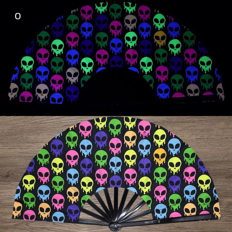 Kung Fu Fan Uv Ink Printing Fluorescent Fan Bamboo Bone Folding Fan For Festival Foldable Fan Music Festival Fan