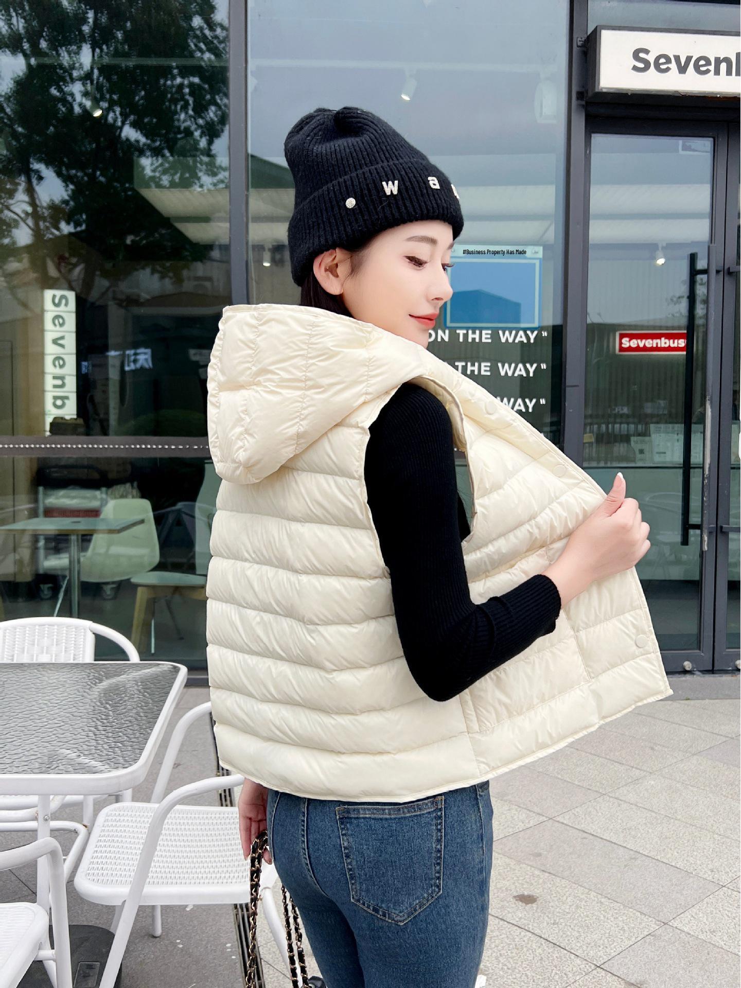 

Women s Lightweight Down Vest - Hooded, Versatile, Warm, Short, for Autumn and Winter 2025 Fashion L (60-67.5 kg) белый