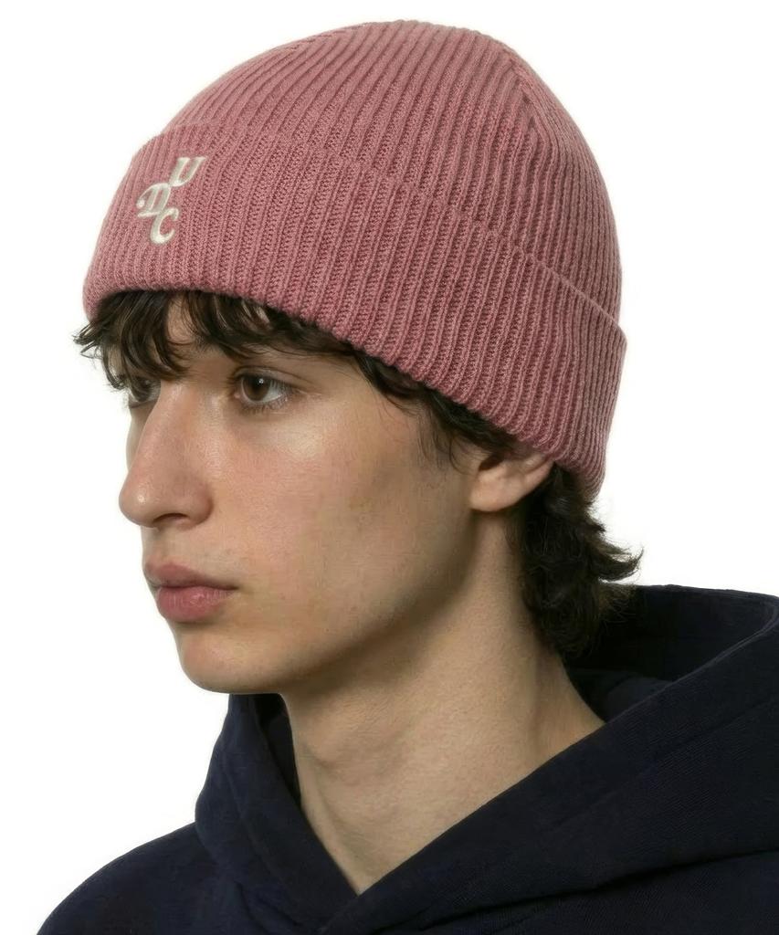 Eondeokeonteulol Winter Short Beanie Ribbed Knit Logo Embroidery Unisex Beanie Hat Beanie / Original Script / Pink