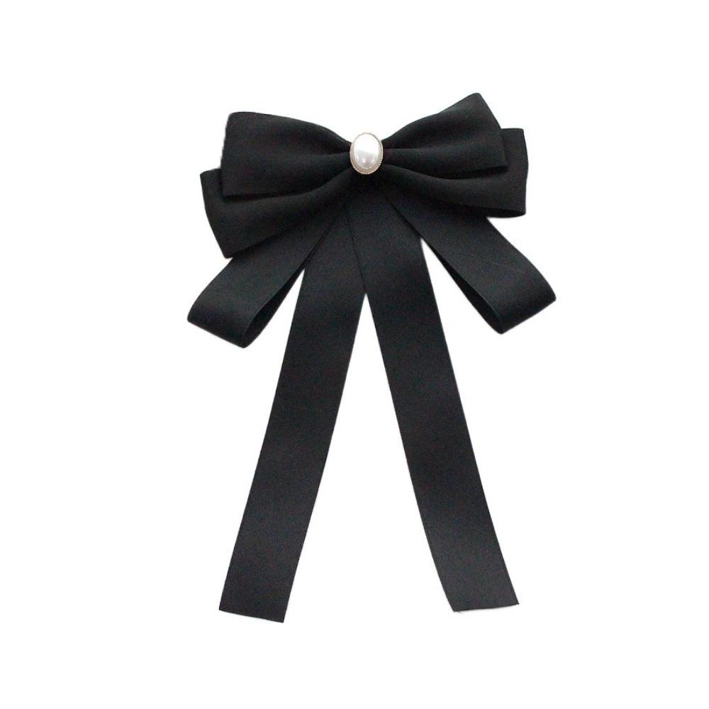 Pearl Black Ribbon Pin Beads Ribbon Badge Brooch Sweet Black Bow Necktie Parties