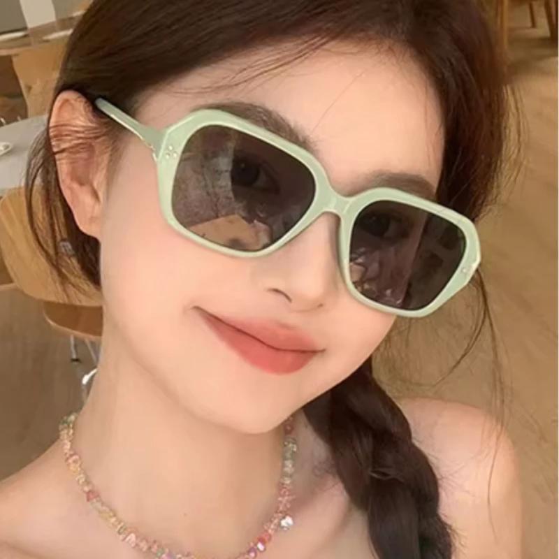 1/2PACK Women Square Sunglasses Big Frame UV400 Retro Rivets Men Olive Green Classic Sun Glasses