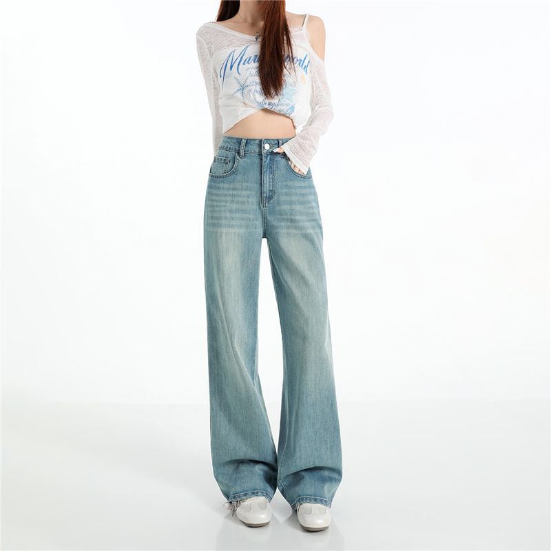 Spring Summer Tencel Cotton Stretch Classic All Match Narrow Wide Straight Denim Pants For Women Casual Pants Oversize Denim Trousers