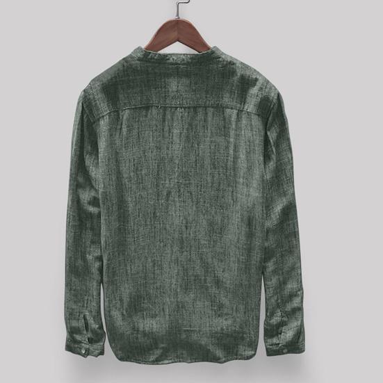 Men Shirt Stand Collar Solid Color Soft Single-breasted Buttons Breathable Long Sleeves Plus Size Casual Wear-resistant Men Tops for Daily Wear