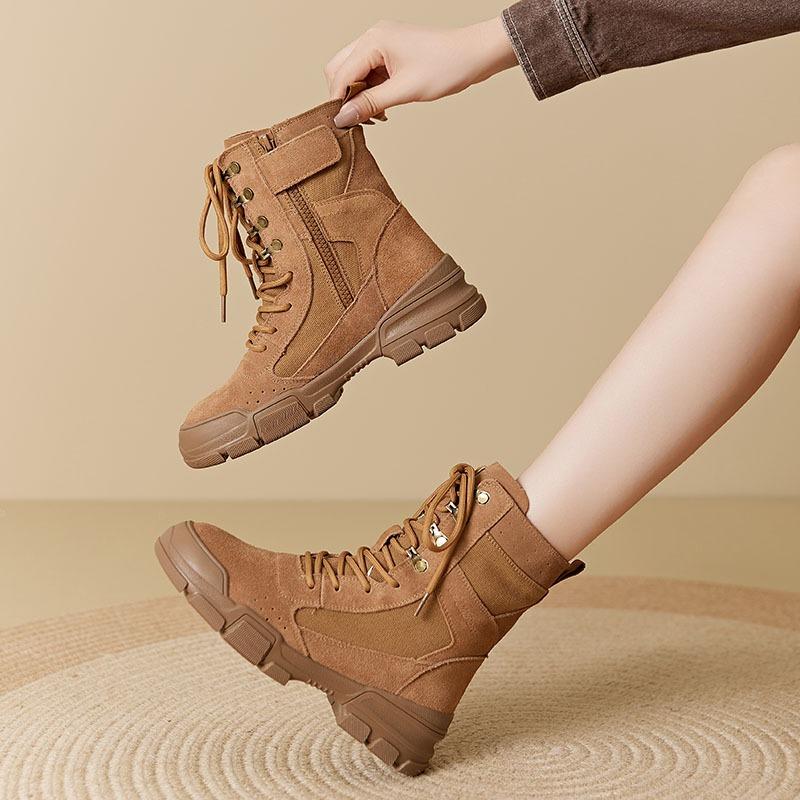 Martin Boots Women's Spring Thick-soled Suede Camping Tactical Tooling Boots Outdoor Hiking Shoes Machine Cycling