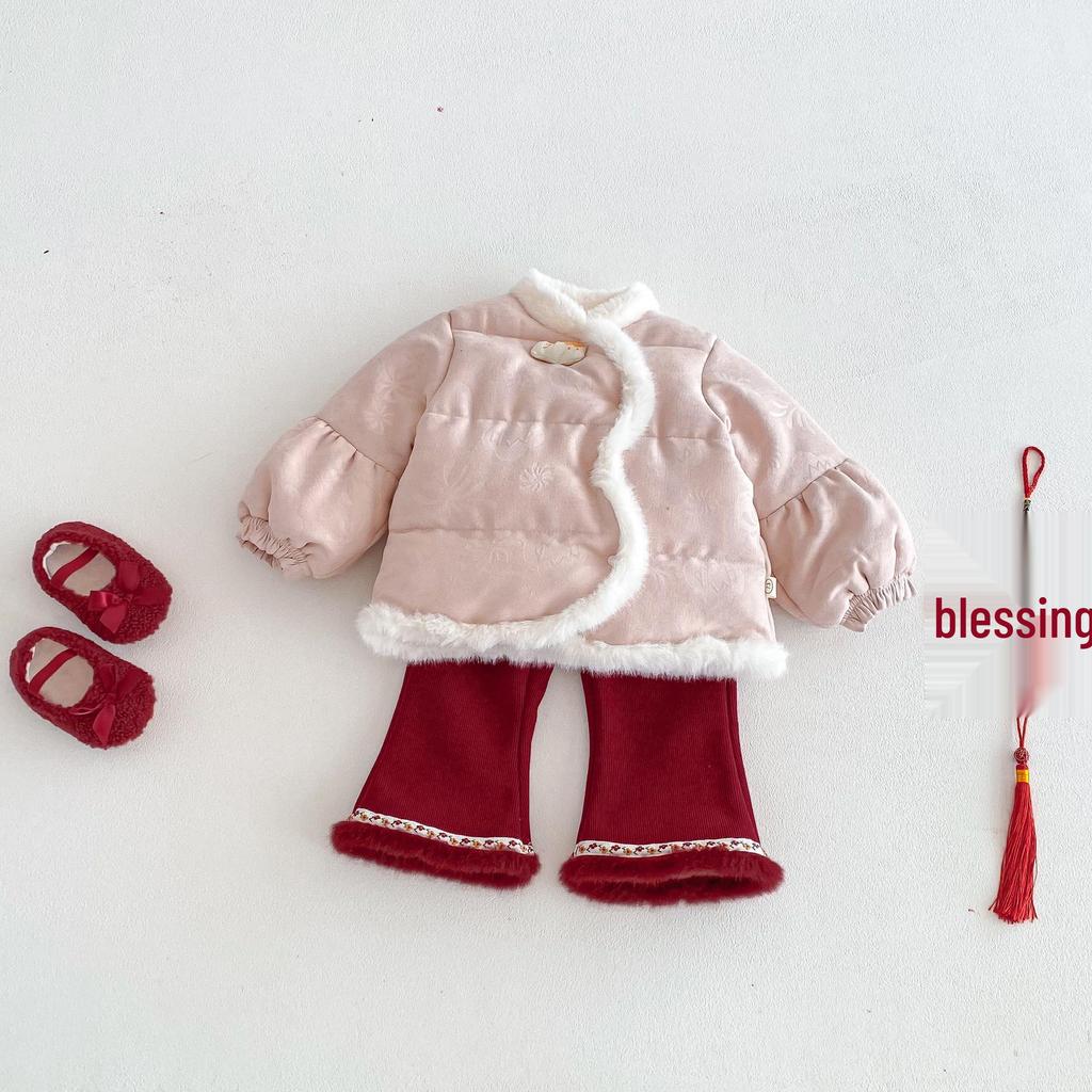 Girls' Festive Chinese-Style Goldfish Cotton Coat - Winter 2025 Velvet-Enhanced New Year Outfit