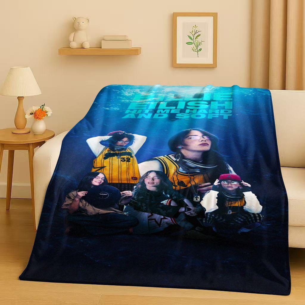 3D Billie Eilish Hit Me Hard and Soft Singer Flannel Blanket,Ultra Soft Warm Plush Throw for Home Bedroom Bed Sofa Cover Kids