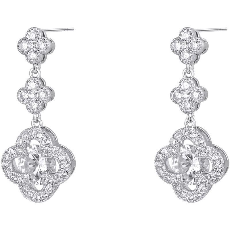 Boucles d'oreilles en forme de trèfle à quatre feuilles en zircone micro-set pour femmes, légères, luxueuses, polyvalentes, à la mode