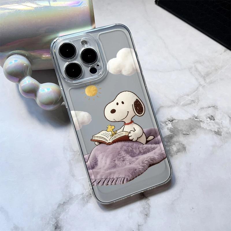 

Funny cartoon Snoopy Sleep learn Phone Case For iPhone 17 16 15 14 13 12 11 Pro Max Plus Air Cute Black Clear Snoopy Star Cover iPhone 17 Pro