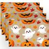 4pcs/6pcs Autumn-Themed Elements, Thanksgiving And Halloween Decorations, Linen Placemats Featuring 2D Flat Patterns of Pumpkins, Ghosts, And Autumn