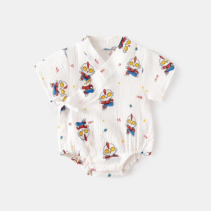 Newborn Summer Thin Cotton Gauze Short Sleeve Baby Romper